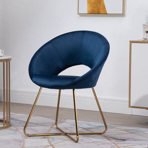 Rootz Modern Velvet Blue Lounge Chair - Accent Chair - Armchair - Luxurious Comfort - Durable Metal Frame - 68cm x 54cm x 84cm