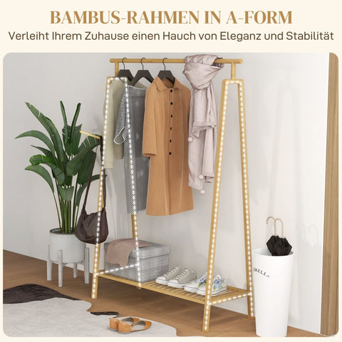 Rootz Coat Stand - Clothes Rack - Bamboo Coat Hanger - Shoe Organizer - Stylish A-Frame - 110cm x 42cm x 152cm