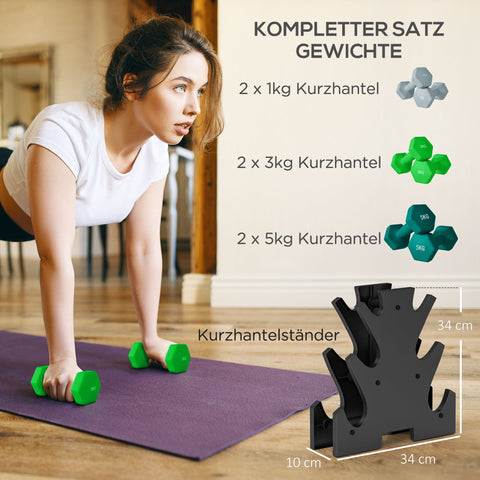 Rootz Dumbbell Set with Rack - Fitness Weights - Training Dumbbells - Anti-Roll Design - 34W x 10D x 34H cm