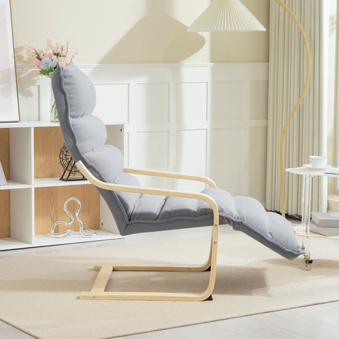 Rootz Lounge Armchair - Upholstered Armchair - Modern Seating - Adjustable Footrest - Birch Wood Frame - Grey - 67cm x 93-114cm x 105cm