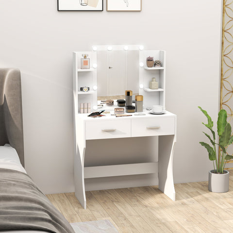 Rootz Dressing Table with Mirror - Makeup Vanity - LED Makeup Table - Brightness Control - 80cm x 40cm x 132cm - White