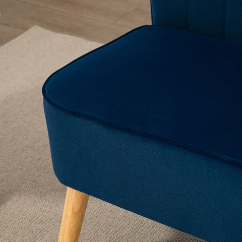 Rootz Sofa - Retro Design - 2 Seater Sofa - Wooden Legs - Velvety Polyester - Blue - 117cm x 56.5cm x 77cm