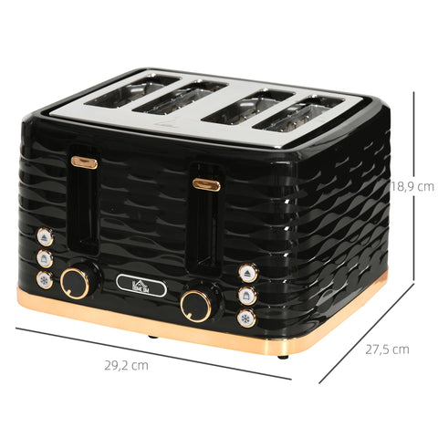 Rootz 4-Disc Toaster - Wave-Shaped Design - Multi-Function Toaster - Combats Jammed Toast - Black - 29.2cm x 27.5cm x 18.9cm
