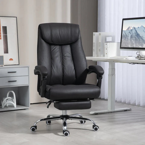 Rootz Office Chair - Desk Chair - Executive Chair - Footrest - Height Adjustable - 145° Tilt Angle - Microfiber 100% Polyester - Foam - Black - 66 X 70 X 119 Cm