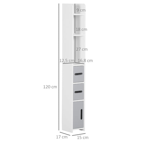 Rootz Tall Bathroom Cabinet - Storage Cabinet - Organizing Shelves - Space-Saving - Grey - 15 x 17 x 120 cm