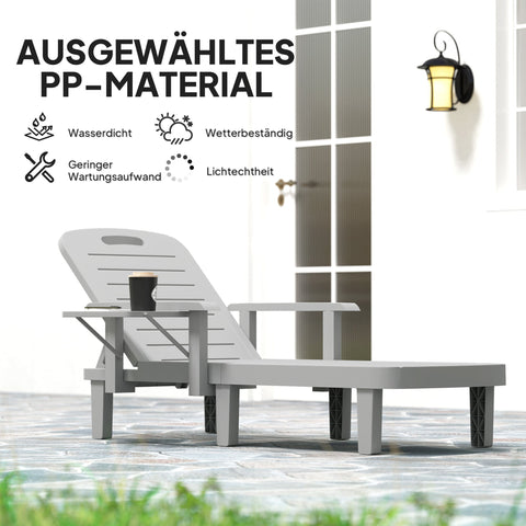 Rootz Sun Lounger Garden Recliner - Deck Chair - Adjustable Lounger - 5 Inclination Heights - 79cm x 158cm x 88cm - Grey