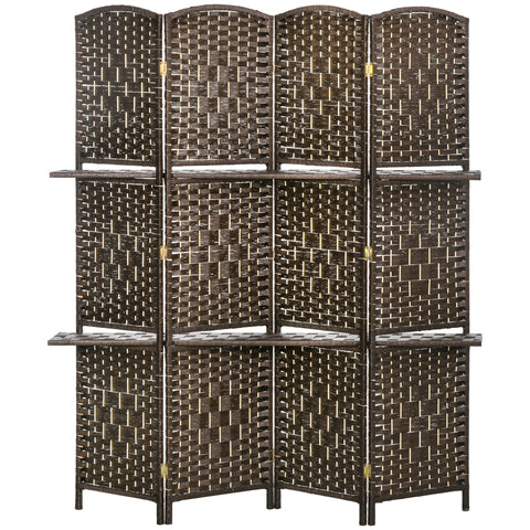 Rootz Room Divider 4 Panels - Folding Separator - Privacy Screen - Wood - 2 Shelves - 160cm x 170cm