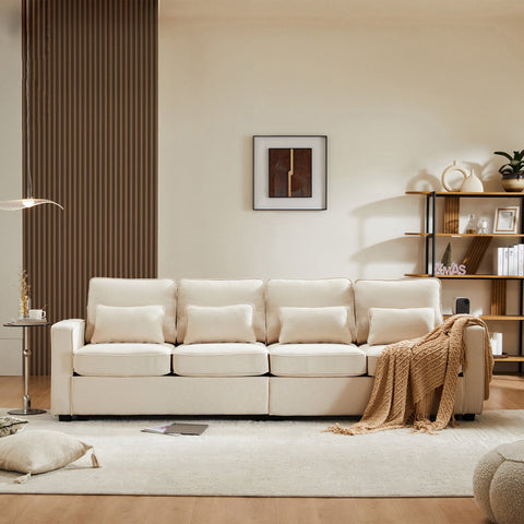 Rootz Modern 4-Seater Sofa - Linen Look Sofa - Spacious Couch - Adjustable Cushions - 264x83x87 cm - Beige