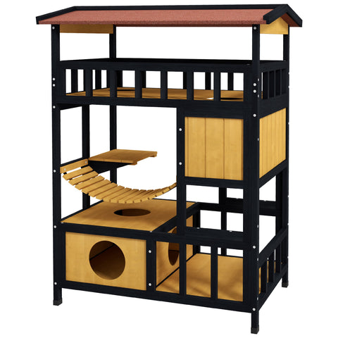 Rootz Cat House - Cat Paradise - Feline Retreat - 4-Level Fun - Fir Wood - 84cm x 60cm x 116cm