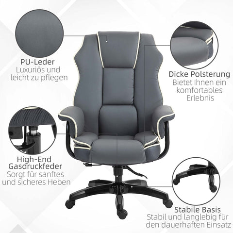 Rootz Ergonomic Office Chair - Computer Chair - Desk Chair - Faux Leather - Adjustable Height - 76cm x 80cm x 118-124cm