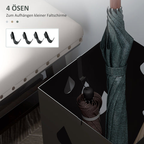 Rootz Umbrella Stand - Hallway Organizer - Rain Accessory - Galvanized Steel - Rust-Resistant - 4 Hooks - Black - 15.5 x 15.5 x 40 cm