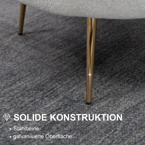 Rootz Shell Shaped Upholstered Chair - Relaxation Chair - Comfy Armchair - Gold Metal Legs - Elegant & Cozy - 79L x 77W x 77H cm - White Fabric