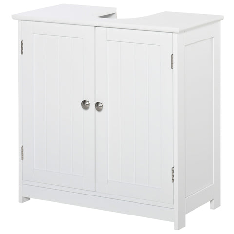 Rootz Bathroom Cabinet Under Sink - Base Cabinet - 2 Door Cabinet - Ample Storage - 60W x 30D x 60H cm - White Wood
