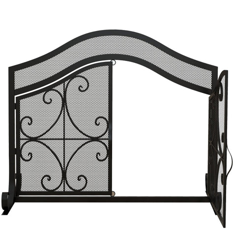 Rootz Elegant Fireplace Protection Grille - Arch Design - Spark Guard - Double Doors - Powder-Coated Steel - 105cm x 40cm x 80.5cm