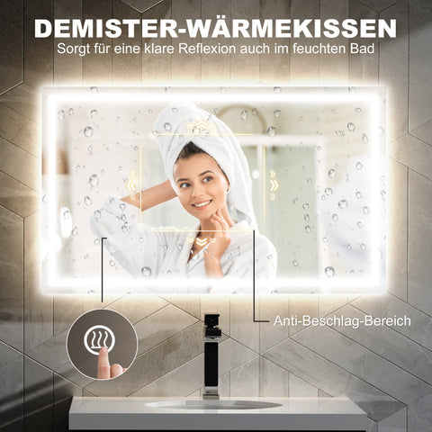 Rootz LED Bathroom Mirror – Vanity Mirror – Illuminated Mirror – Adjustable Brightness, Anti-Fog, Waterproof – 100x60x3 cm