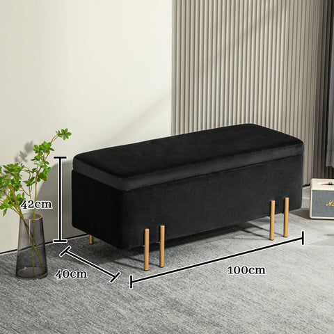 Rootz Upholstered Bench - Storage Bench - Bed Bench - Extra Storage - 100 x 40 x 42 cm - Black