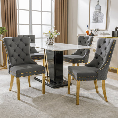 Rootz 4 Piece Set Dining Chairs - Upholstered Chairs - Nail Head Trim Chairs - Luxurious Comfort - 51cm x 65.5cm x 95cm