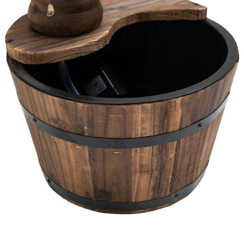Rootz Garden Fountain - Decorative Barrel Fountain - Wooden Bucket Water Feature - Weather-Resistant - Adjustable Water Flow - Easy Assembly - Ø27 x 37 cm - Fir Wood + Metal