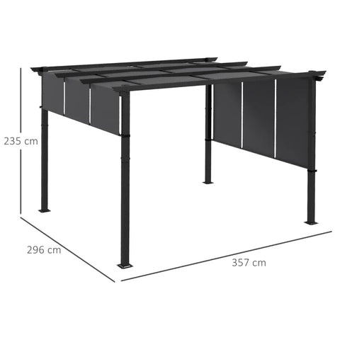 Rootz Pergola - Sun Protection - Weatherproof - UV Rays Protects - Ground Stakes - Steel+Polyester Fabric - Dark Gray - 357L x 296W x 235Hcm