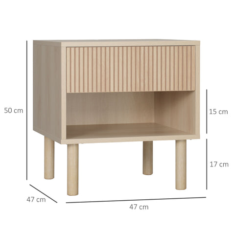 Rootz Bedside Table - Nightstand - Bedside Cabinet - Ample Storage - 47cm x 47cm x 50cm Scandinavian Style Brown