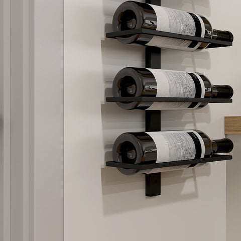 Rootz Wine Rack - Wall Shelf - Bottle Holder - Space-Saving - 27cm x 10cm x 116cm - 10 Bottle Capacity - Black Metal Construction