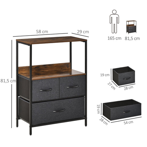 Rootz 3 Drawer Black Chest - Storage Cabinet - Linen Organizer - Adjustable Feet - 58cm x 29cm x 81.5cm