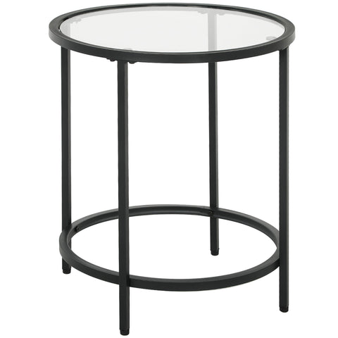 Rootz Round Side Table - Small Coffee Table - Glass Top - Sturdy Frame - Floor Protection - 48cm x 48cm x 54.7cm
