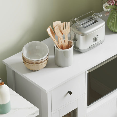 Rootz Kitchen Cabinet - Storage Sideboard - White Chipboard - Cable Hole - 80 x 35 x 72.2 cm - Adjustable Shelves - Clutter Reduction