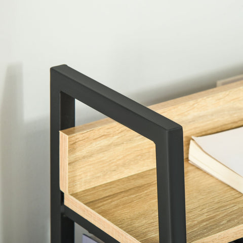 Rootz Inclined Industrial Bookcase - 5 Tier Shelf - Living Room Storage - Durable MDF & Metal - 70L x 35W x 149.5H cm - Brown, Black Finish