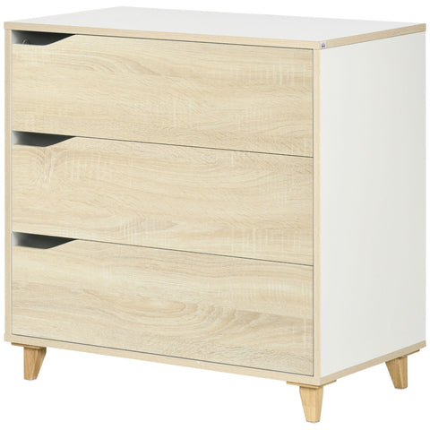 Rootz Chest of Drawers - Storage Cabinet - Dresser - Spacious 3 Drawers - 75 x 42 x 75 cm - Elegant White & Wood Look
