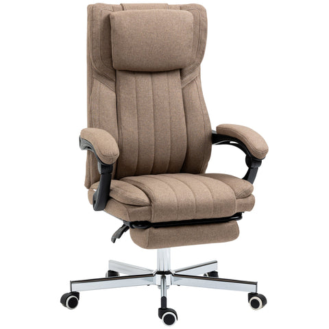 Rootz Office Chair - Executive Chair - Ergonomic Chair - Massage Function - Tilting & Footrest - Linen Look - 65cm x 61cm x 118cm - Brown