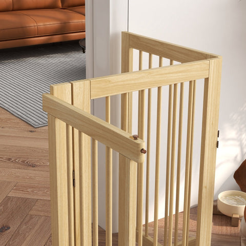 Rootz Dog Gate with Door - Wooden Pet Barrier - Solid Pine Wood - Free-Standing Design - Foldable Panels - 220cm x 36cm x 91cm