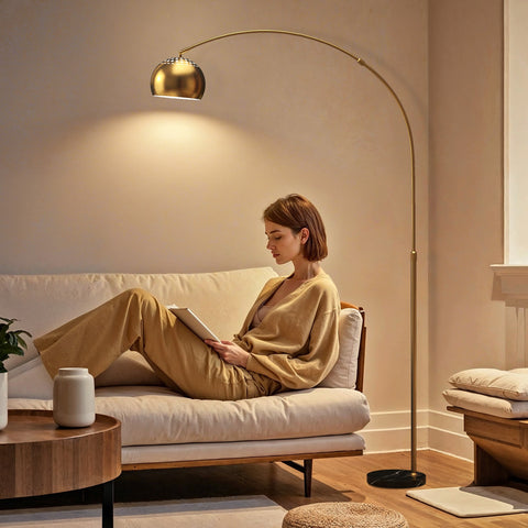 Rootz Floor Lamp - Arc Standing Light - Modern Arched Lamp - Elegant Design, Stable Marble Base, Adjustable Head - 167cm Black+Gold