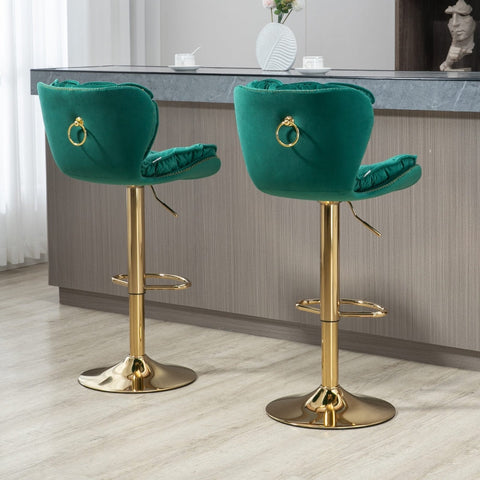 Rootz Swivel Bar Stools - Height Adjustable Chairs - Velvet Bar Seats - Ergonomic Design - 55x46x92-112cm
