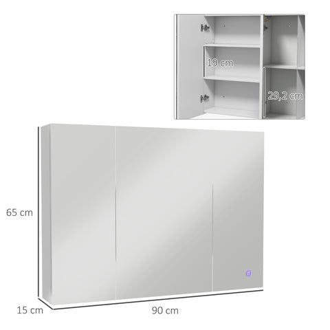 Rootz Wall-mounted LED Bathroom Mirror Cabinet - 2-in-1 Furniture - Vanity Cabinet - Adjustable Brightness - 90L x 15W x 65H cm