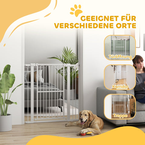 Rootz Dog Door Safety Gate - Pet Barrier - Stair Gate - Adjustable 76-104cm - No Drilling Needed - Double Lock - Swing Doors - 76-104W x 104H cm