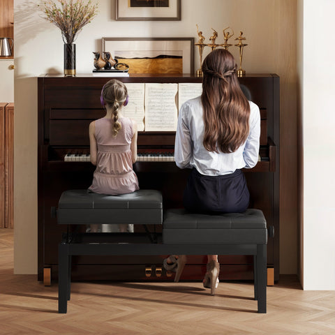 Rootz Piano Bench - Piano Stool - Music Seating - Adjustable Storage - Waterproof Synthetic Leather - 105cm x 37cm x 48-58cm