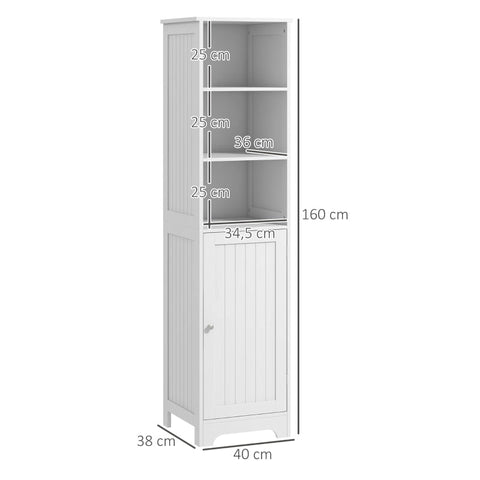 Rootz Tall Bathroom Cabinet - Storage Cabinet - Bathroom Organizer - High-Quality Painted Chipboard - Ample Storage Space - Versatile Design - 40cm x 38cm x 160cm
