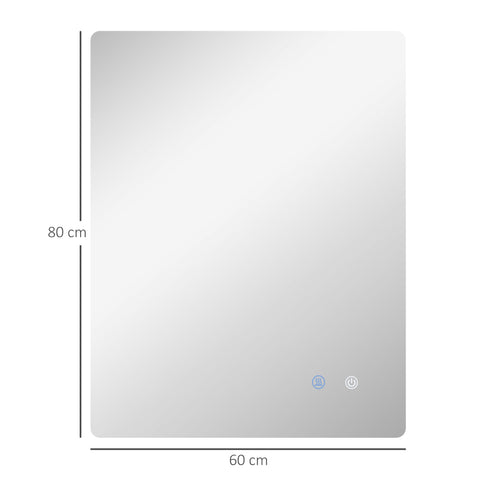 Rootz Rectangular LED Bathroom Mirror - Vanity Mirror - Wall Mirror - Anti-Fog Feature - 80 x 60 cm