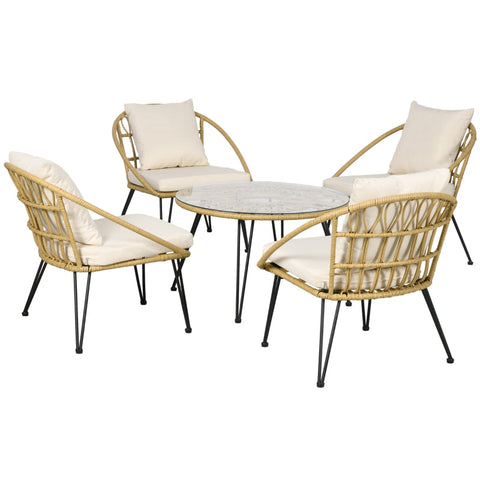 Rootz 5-Piece Boho Style Garden Seating Set - Outdoor Dining Set - Patio Furniture - Durable Construction - Comfortable Seating - Stylish Design - Table: Ø82 x 50H cm, Chairs: 72W x 72D x 75H cm