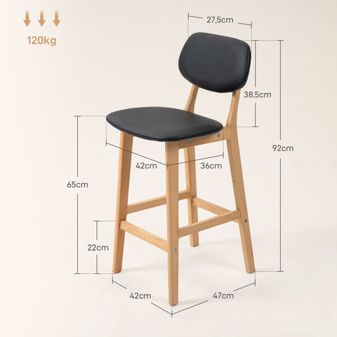 Rootz Set of 2 Bar Stools - High Chairs - Seating Stools - Comfortable Footrest - 42W x 47D x 92H cm