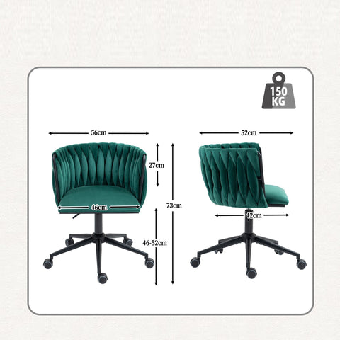Rootz Velvety Office Chair - 360° Rotatable - Height Adjustable - Ergonomic Comfort - 56x52x73cm