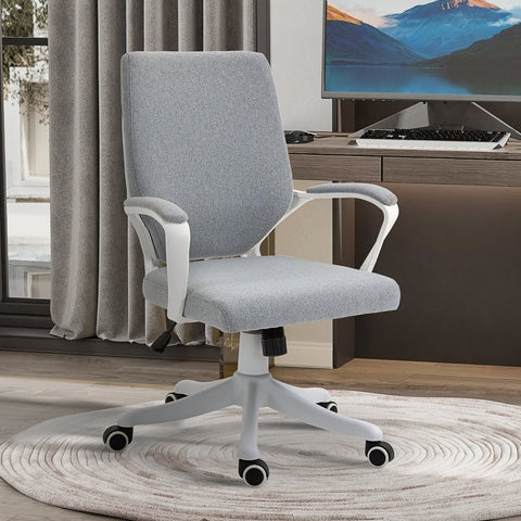Rootz Vinsetto Office Chair - Ergonomic Desk Chair - Adjustable Office Seat - Height Adjustable - Breathable Fabric - Rocker Function - 62W x 69D x 92-100H cm - Gray + White