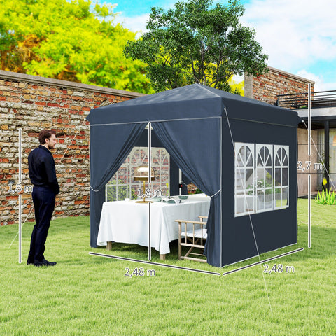 Rootz 2.5m Pop Up Gazebo - Garden Tent - Outdoor Canopy - UPF50+ Protection - 248L x 248W x 270H cm - Includes Side Walls & Carry Bag