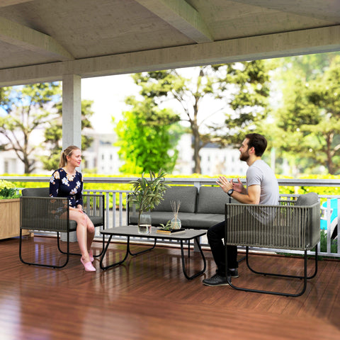 Rootz Poly Rattan Garden Sofa Set - Outdoor Lounge Set - Patio Furniture - Weatherproof - 116 x 60 x 69 cm - Brown/ Grey