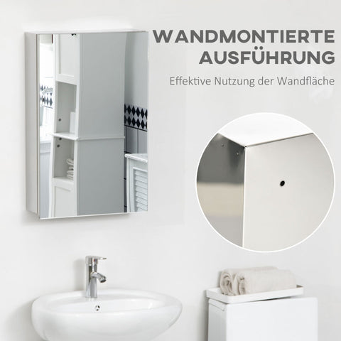 Rootz Mirror Cabinet - Wall Mounted Storage - Bathroom Organizer - Rustproof Hinges - Stainless Steel Frame - 39cm x 12cm x 60cm