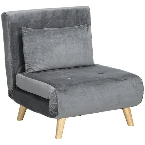 Rootz 2-in-1 Fauteuil - Ontspanningsstoel - Slaapstoel - Slaapbank - Logeerbed - Rubberhout - Grijs - 72 cm x 78 cm x 79 cm