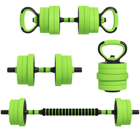 Rootz 4 in 1 Dumbbells Set 20kg Green – Adjustable Dumbbell, Barbell – Kettlebell – Push-Up Handles – Full Body Workout – Space-Saving – Dumbbell Bar 46cm