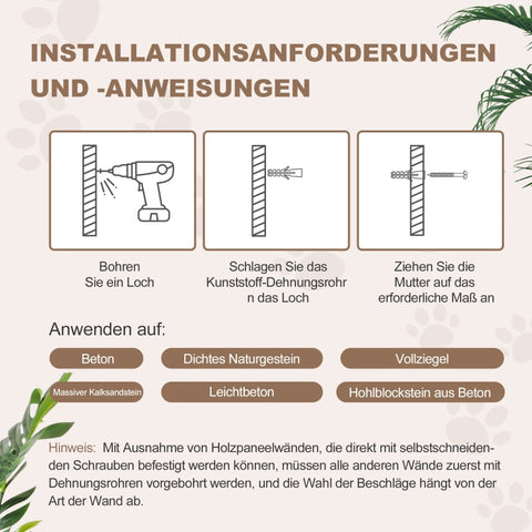 Rootz Cat Climbing Wall - Cat Paradise - Wall Mounted Cat Tree - Space Saving - Soft Plush - Chipboard Construction - Light Gray - 154cm x 30cm x 38cm