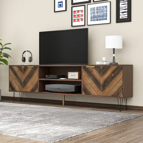 Rootz Elegant TV Cabinet - Media Console - Entertainment Stand - Sturdy Iron Feet - 157L x 38W x 48H cm